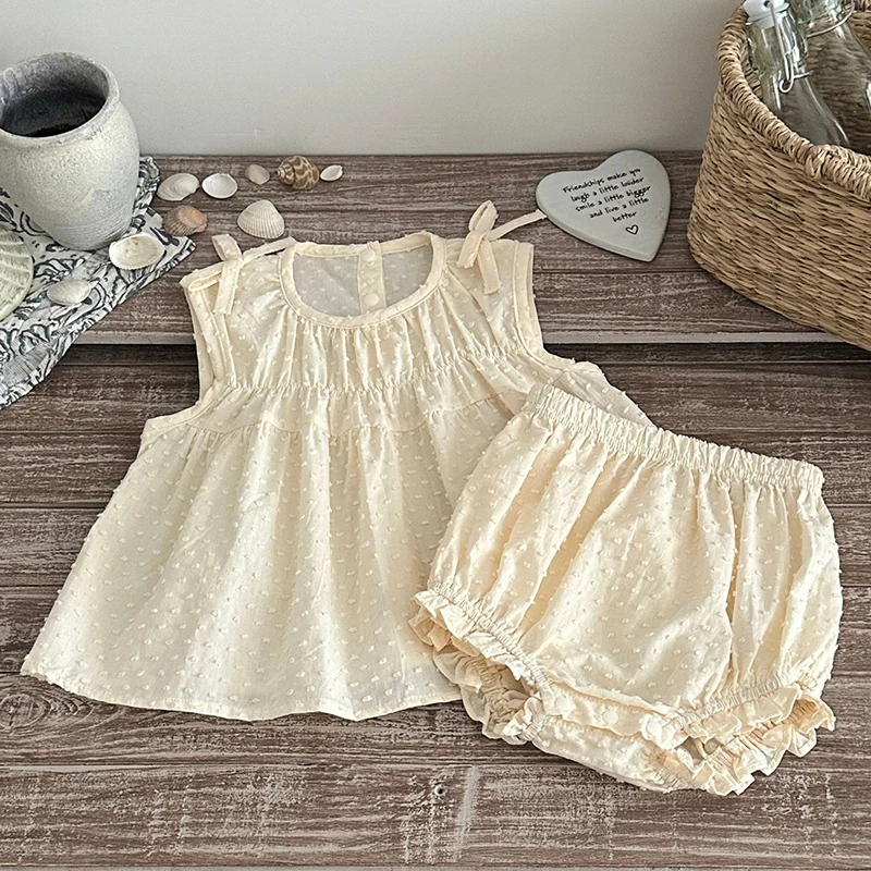 2026 New Summer Infant Baby Girls Clothing Set Sleeveless Cotton Solid Color Vest+PP Shorts Toddler Baby Girl Clothes Suit