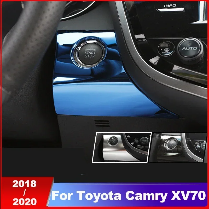 Stainless Car Key Push Button Start Stop Ignition Cover Interior Moulding For Toyota Camry XV70 2018-2020 2022 2023 Accessories
