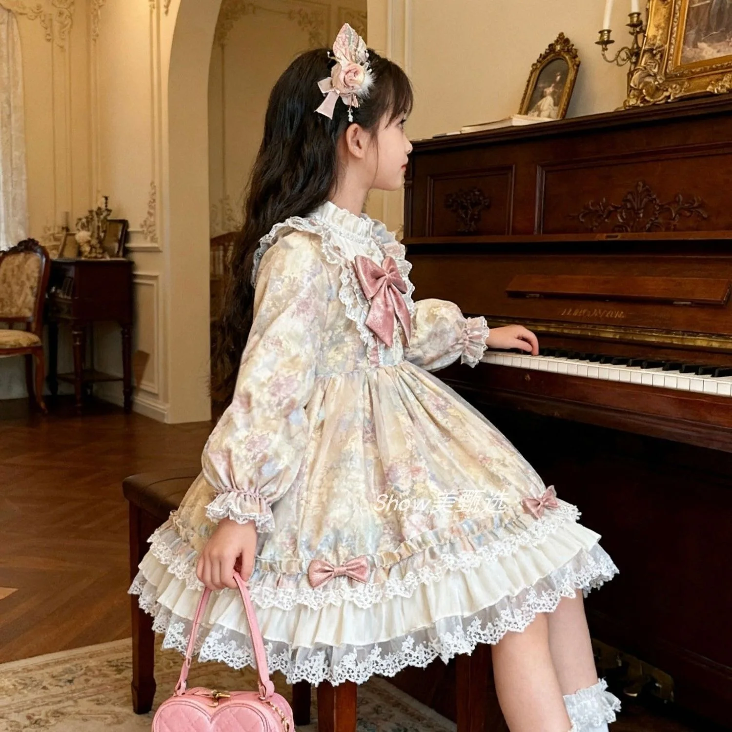 2025 Kids Spanish Dress Girls Blue Lace Bow Lolita Dress for Baby Luxury Birthday Party Embroidery Boutique Baptism Clothes 3-10