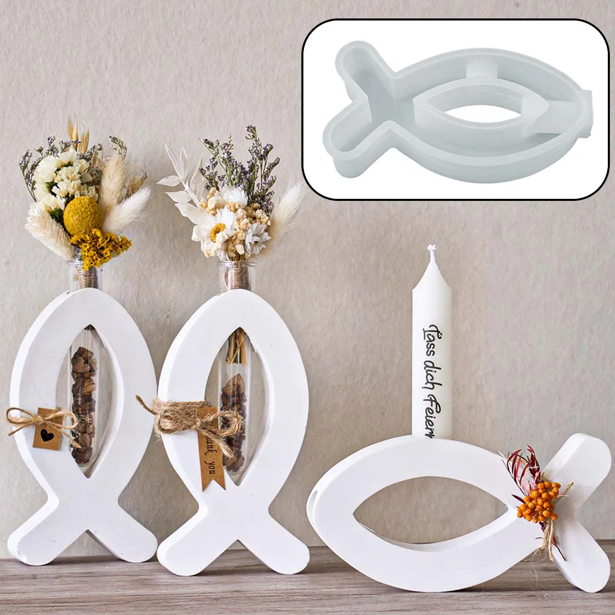 3D Fisch Kerzenhalter Silikon Form DIY Nette Hohle Fisch Kerzenhalter Lange Wachs Basis Gips Beton Form Handwerk Geschenk Wohnkultur