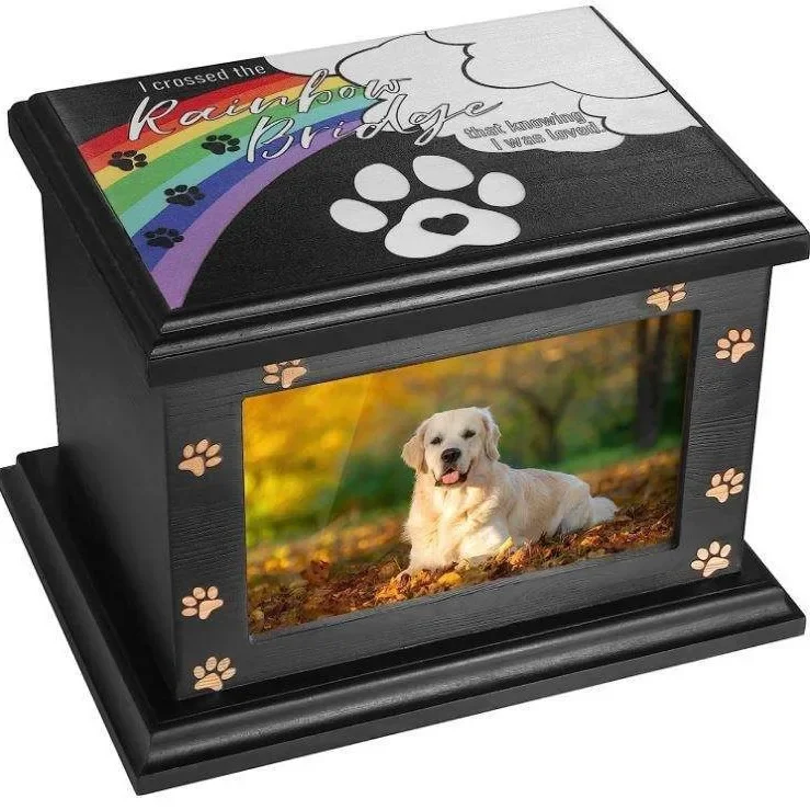 Wooden pet urn with photo frame Pet commemorative ashes storage box Pet coffin Dog funeral supplies