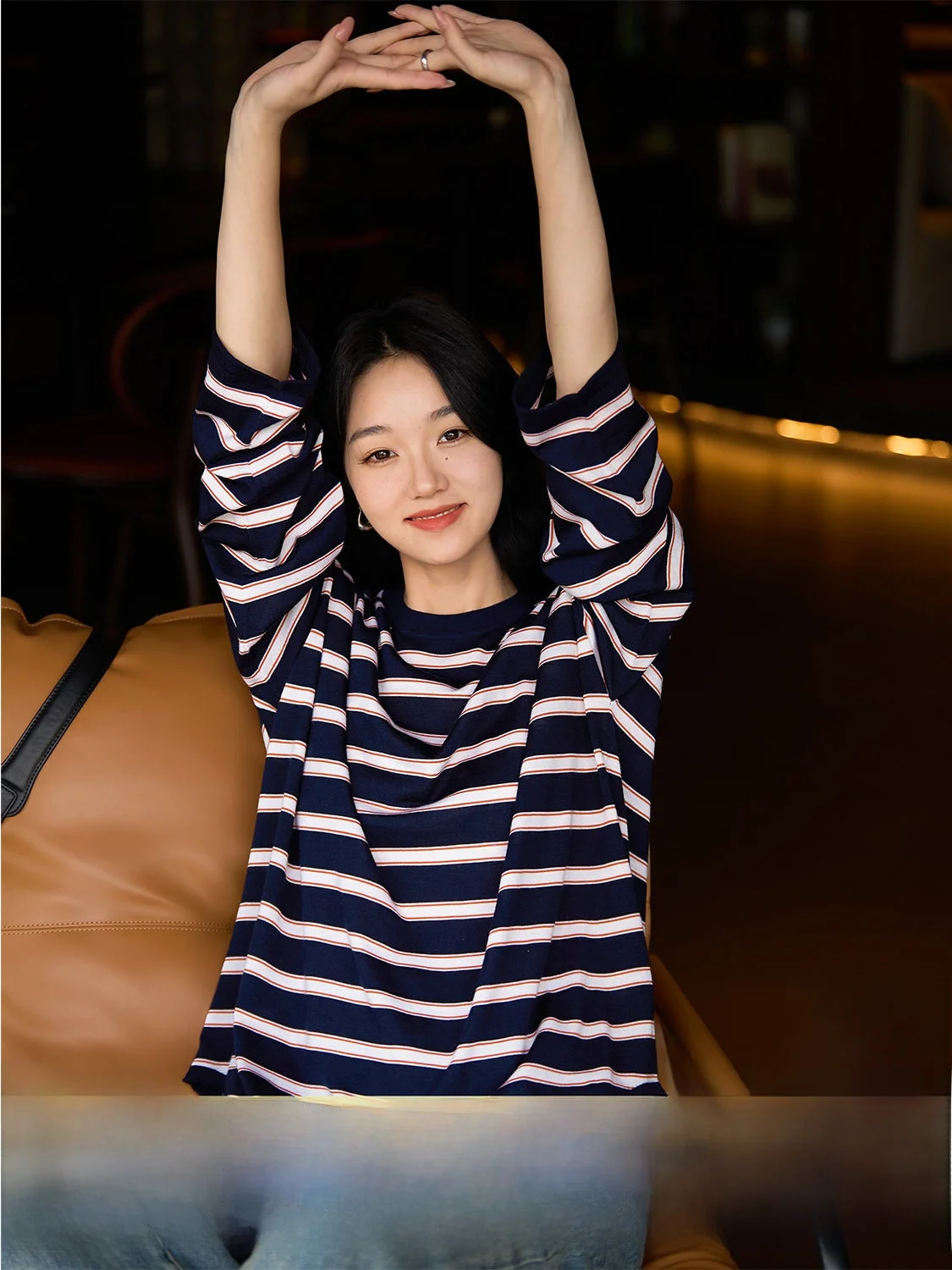 

Xhange Wed Relaxation Soft Fine 8 Needle Yangzhou Wool Stripe Knitted Sweater Women's Loose Fit Comfortable Long Sve