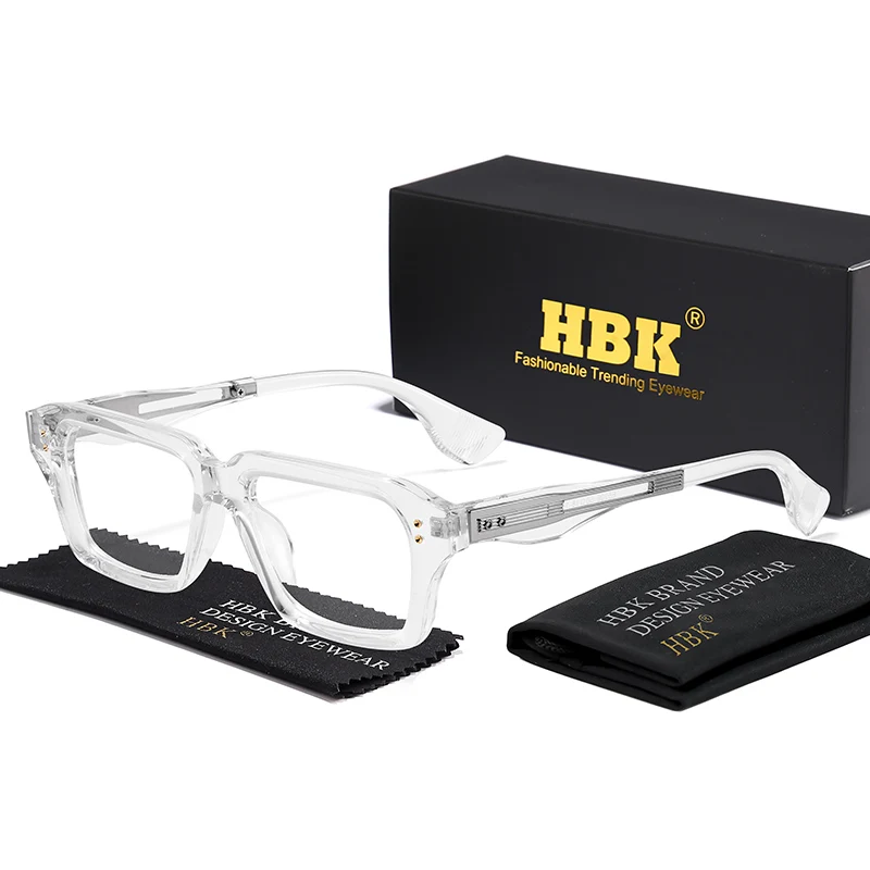 HBK Retro Vintage Glasses Frames for men Large Square frame Cellulose Propionate Temple Tips Women Anti Blue Light Glasses Frame