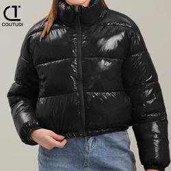 COUTUDI-Y2K Bright Color Short Down Coat for Women, Long Sleeve Puffer Jacket, Parkas Outerwear, Korean Fashion