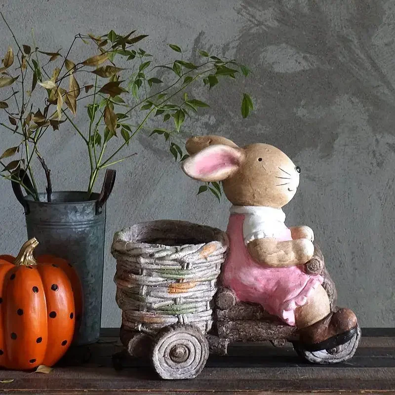 Garden bunny flower pots, Halloween bunny decorations, outdoor cute little animal ornaments