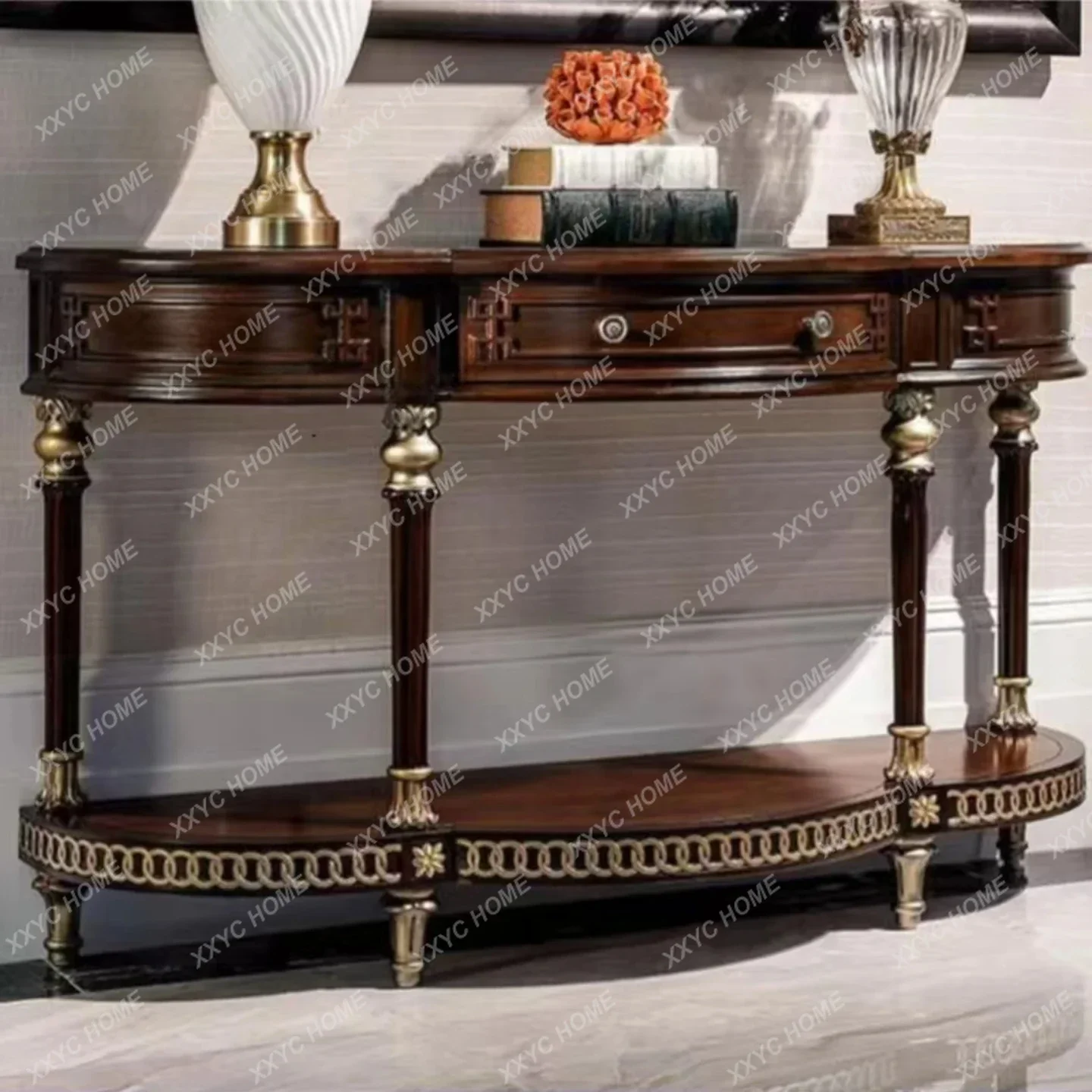 

retro solid wood home partition closing table is old against the wall decorative cabinet, by the wall of the entrance platform