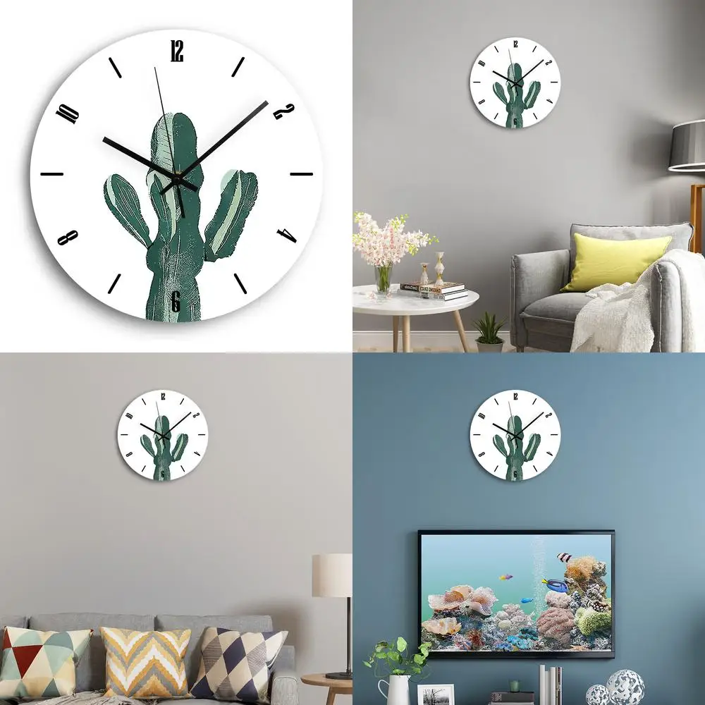 Nordic Style Cactus Tree Fresh Natural Silent Round Acrylic Wall Clock Quartz Movement
