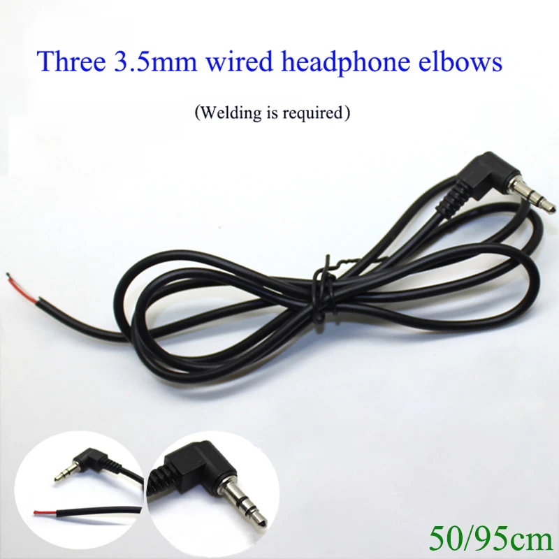 Cltgxdd 1Piece 3.5MM Earphones With 90 Degree Elbow Three Section 3-wire Plug And Wire Need To Be Soldered 50/95CM Headset
