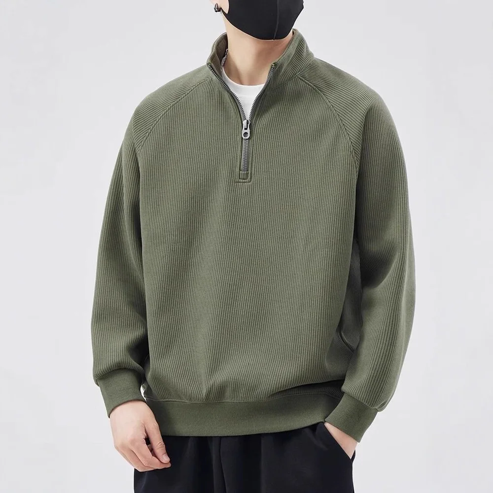 

Men's Sweater 2025 Spring Autumn New Half Zip Sweatshirt Loose Solid Color Stand Collar Pullover Casual T Shirt