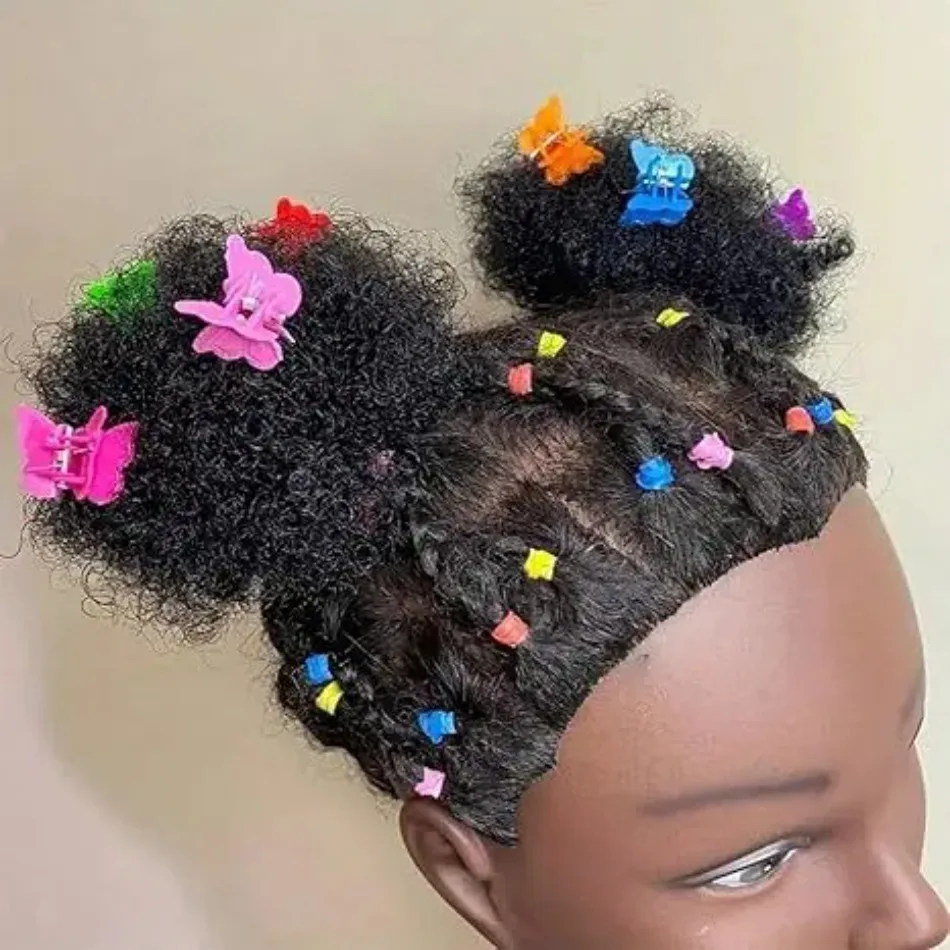 2pcs/ Luxury Kids Hair Buns Kids Afro Puff Soft Like Natural Human Hair Hand Feel Marley Kinky Bulk for Hair Girl with Elastic