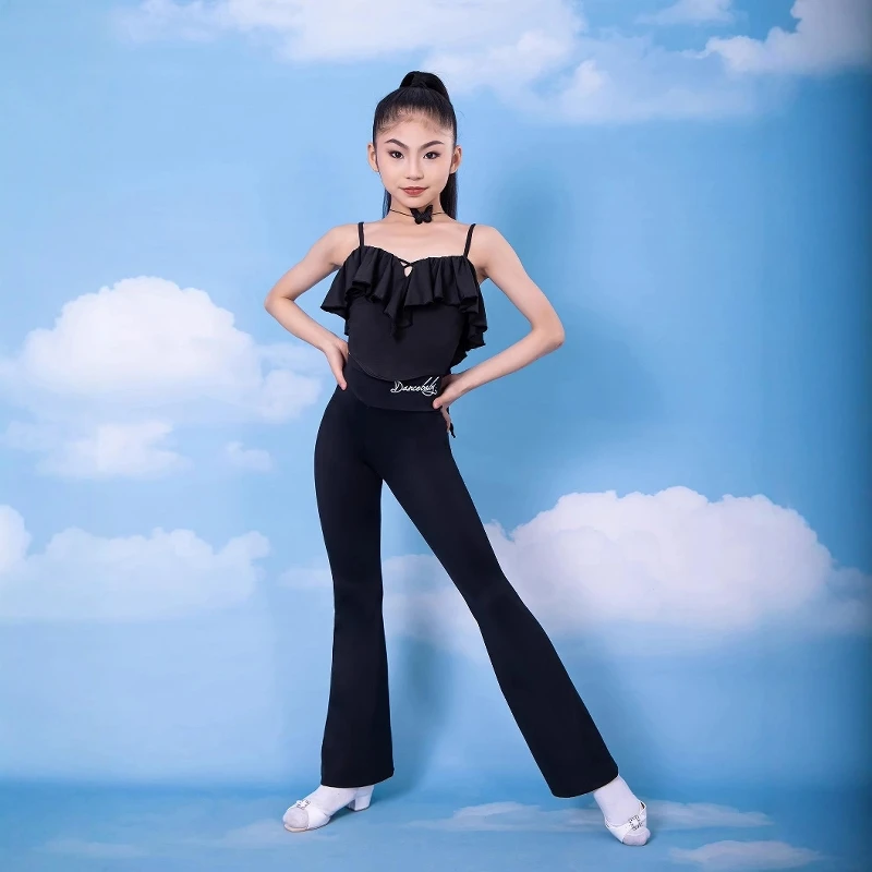 تخصيص النساء الكبار فتاة اللاتينية ملابس رقص التدريب الزي بروتيل أعلى ضيق المناسب جرس أسفل السراويل هامش فستان