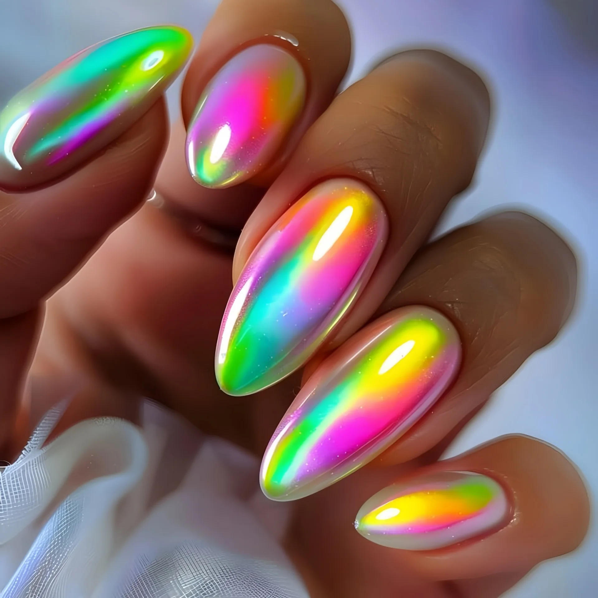 24 قطعة/المجموعة/مجموعة أظافر صناعية متوسطة الطول للنساء والفتيات Y2K متدرجة أرجواني أزرق أصفر أخضر مربع أطراف اللوز اضغط على الأظافر الصناعية