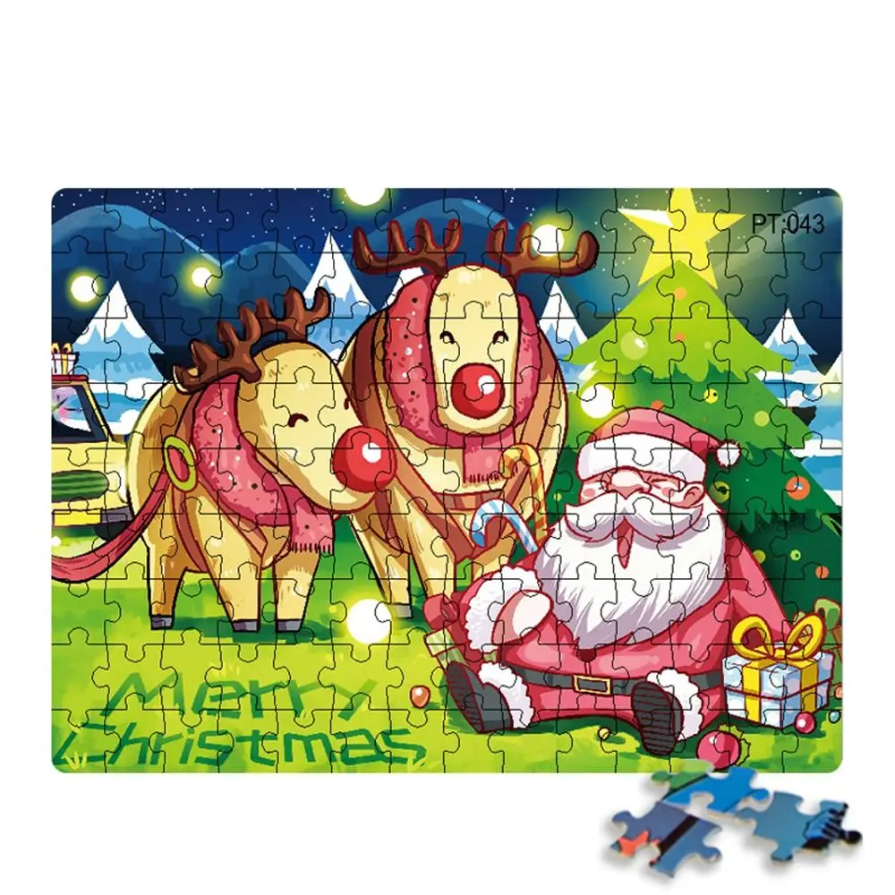 Puzzle de noël intellectuel et bénéfique, 126 pièces, éducatif précoce, Montessori, jouets en papier pour bébé
