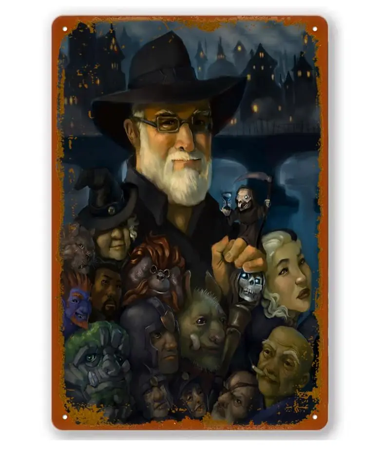 Sir Terry Pratchett Of Ankh Morpork Magic And Fantasy People Animals And Creatures Metal Tin Sign Vintage Aluminum Sign Rustic W