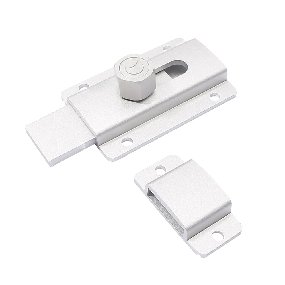 No-Drill Door Bolt 80mm, Aluminum Alloy Interior Latch With Steel Base For Bathroom Bedroom, Frosted Finish Security Lock (Silve