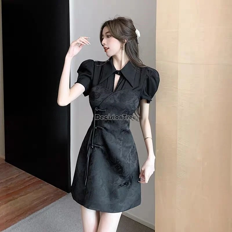 2025 daily improved chinese style qipao dress hollow out patchwork button tassel dress  graceful dignified jacquard cheongsam