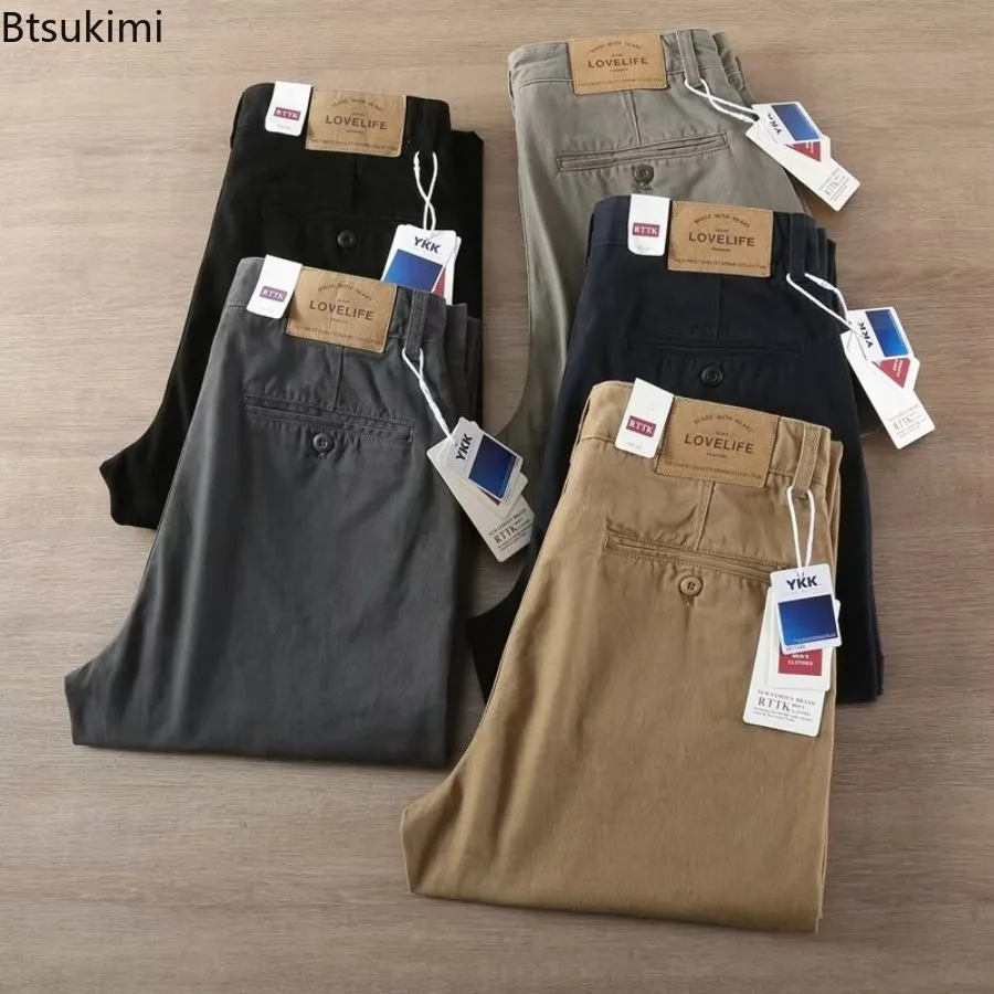 New 2026Men's Spring and Autumn Retro Comfort Straight Pants Slacks Washed Overalls 100% Cotton Fashion Loose Casual Pants Male