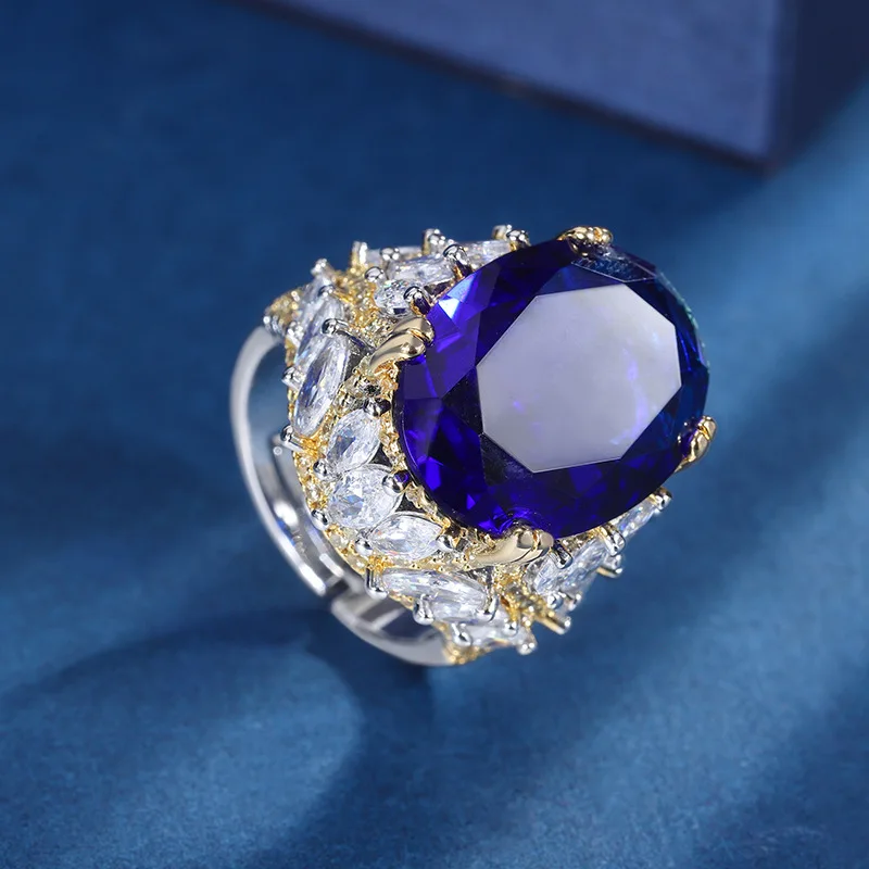 

New European and American fashion royal blue square ring for women