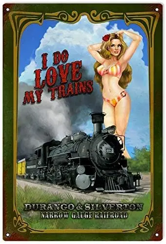 Vintage Tin Sign I Do Love My Trains Pin Up Girl Railroad Wall Decoration Poster Bar Restaurant Metal Tin Sign 12x8inch sign
