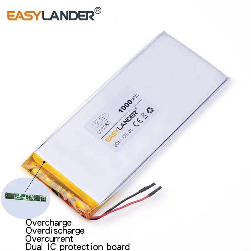 10 قطعة/الوحدة 3.7 فولت 293987   بطارية ليثيوم أيون ليثيوم بوليمر قابلة لإعادة الشحن 1000 مللي أمبير في الساعة للكمبيوتر اللوحي MP3 MP4 GPS PSP