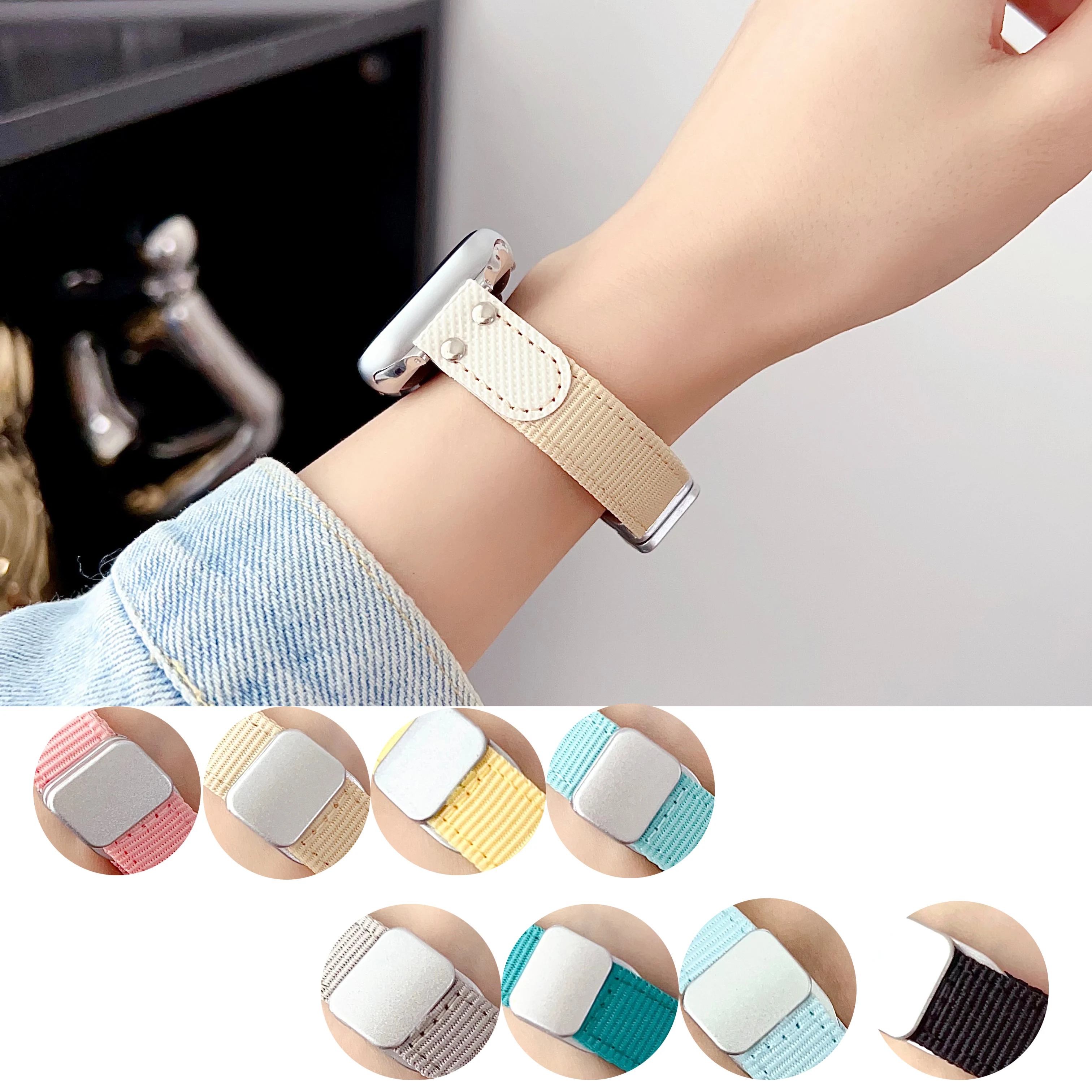 

Slim Nylon Strap for iWatch Ultra2 Series 9 8 7 SE 6 54 3 2 1 Magnetic Snap Bracelet For Apple Watch Bands42 44 45 49 38 41 40mm