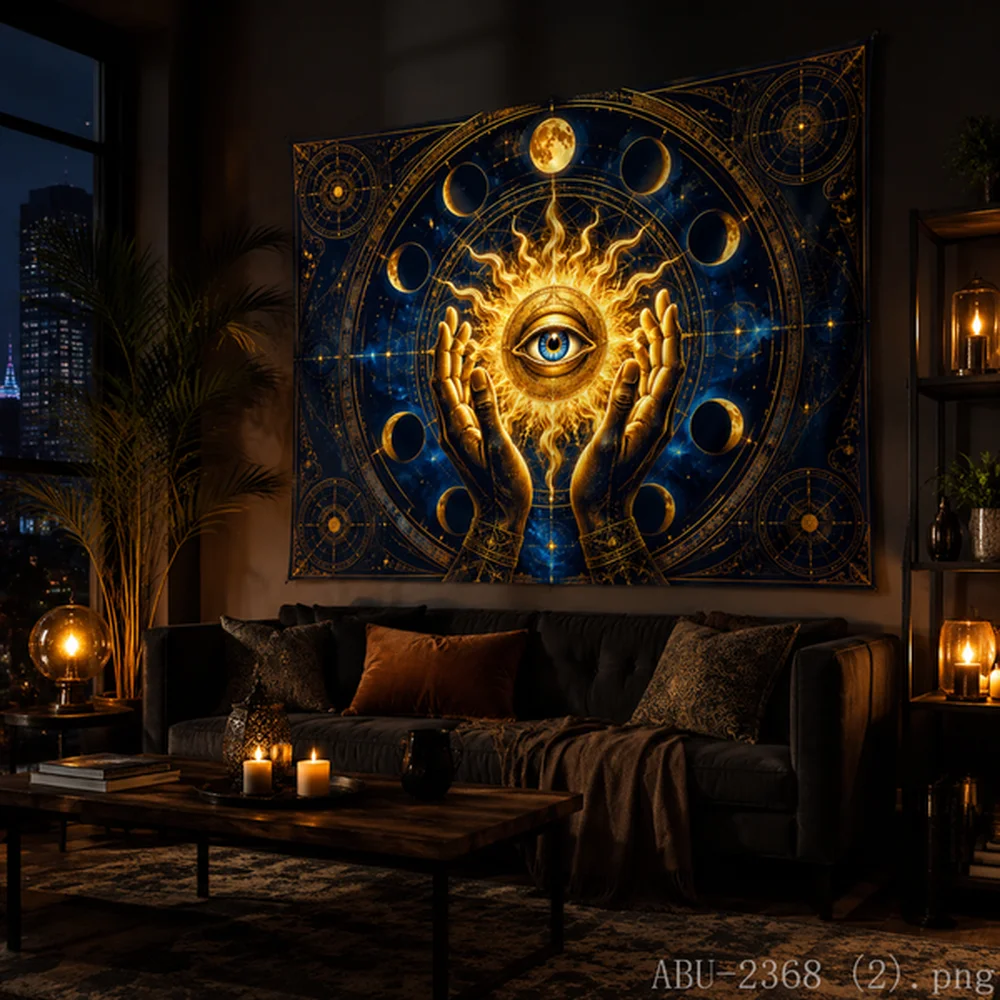 VIKAMA Gothic Moon Phases Cat Tapestry Dark Magic Symbols Wall Decor for Trendy Bedroom
