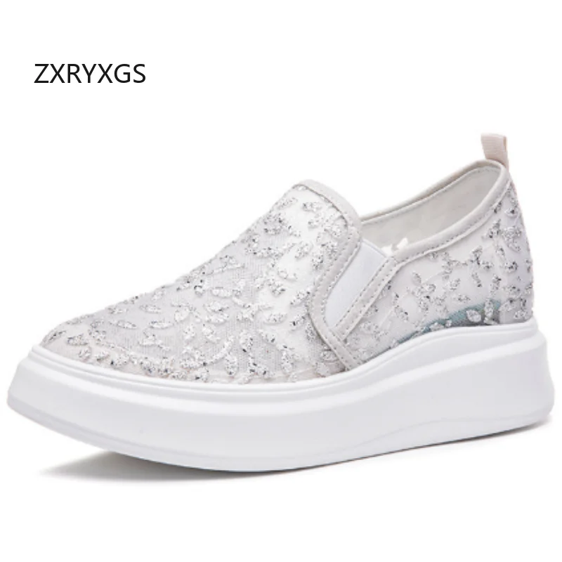

ZXRYXGS 2026 New Premium Mesh Lace Embroidery Breathable Sneakers Fashion Casual Shoes Women's Inside Increase Wedges Shoes Tide