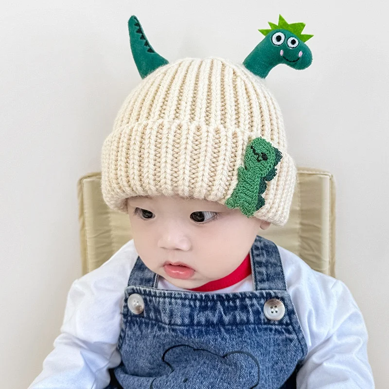 Cute Three-Dimensional Little Dinosaur Hat Children's Fashionable Knitted Hat Autumn And Winter Ear Protection Warm Woolen Hat