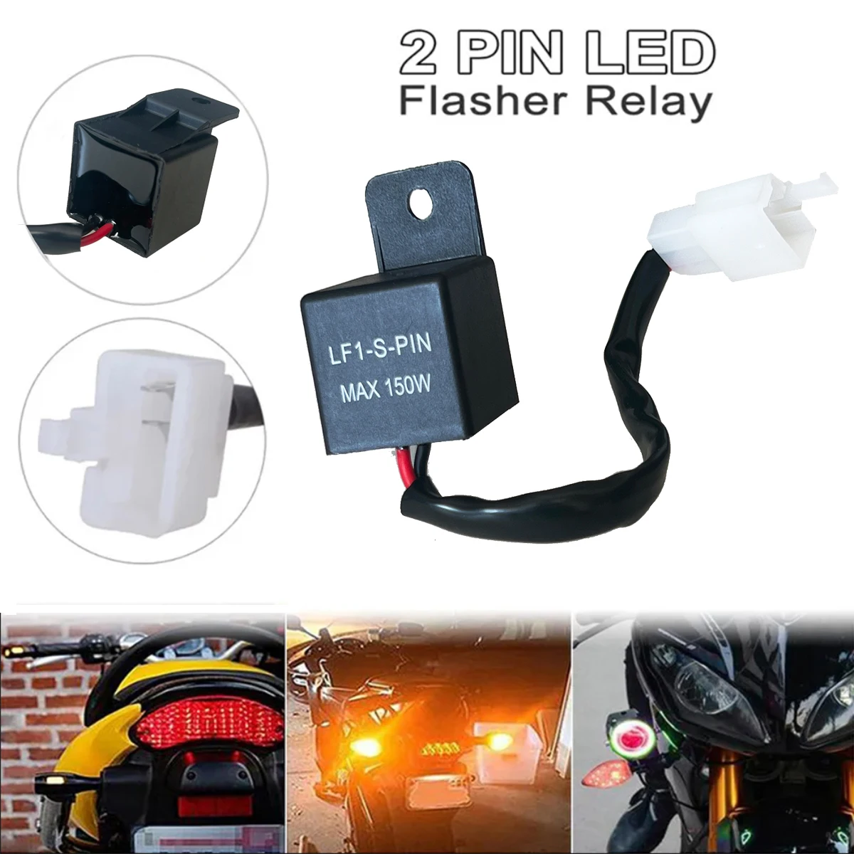 Eletrônico LED Flasher Relé, Motor Turn Signal Bulbo, Hyper Flash, Honda, Kawasaki, Suzuki, Yamaha, 150W, 12A, 2Pin