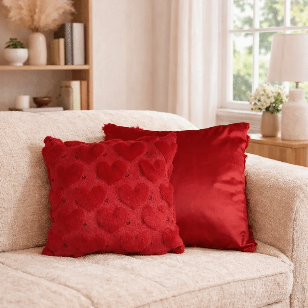 45*45 CM Heart Plush Pillow Cover Soft Wear Resistant Embroidery Pillowcase Romantic Comfortable Throw Pillow Cover Home Decor
