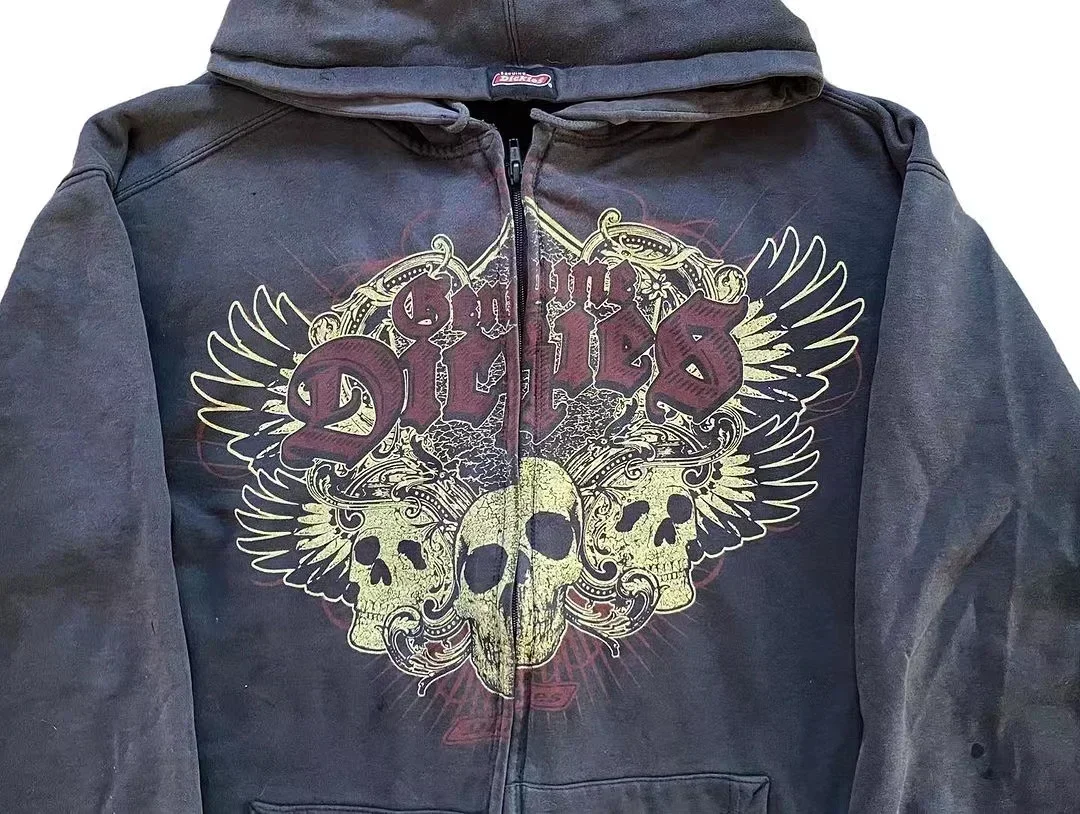 Y2K New American Tapout Zipper Hoodie Sweatshirt Men Hip Hop Letter Retro Graphic Embroidery Hoodie Jacket Clothes Streetwear