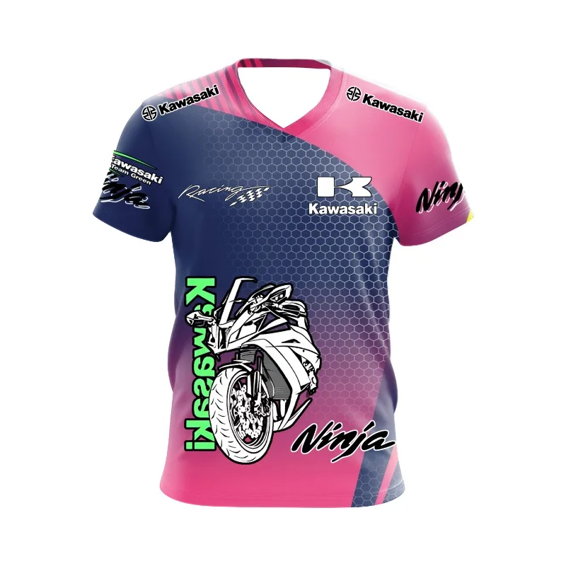 2025 الصيف دراجة نارية الرياضة كاواساكي دراجة نارية فريق شعار في الهواء الطلق على الطرق الوعرة المنافسة المشجعين الرجال سباق الدراجات النارية تي شيرت
