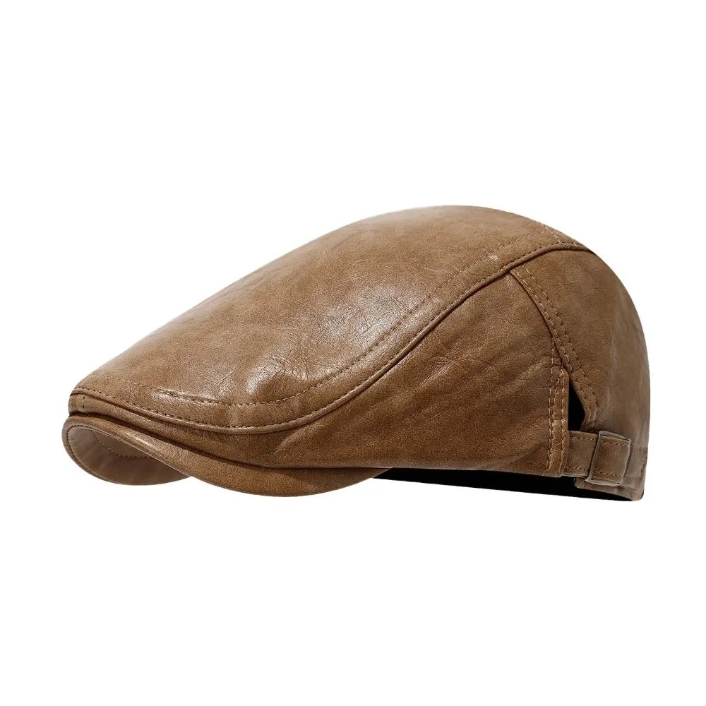 Duckbill Cap PU Leather Leather Beret British Style Autumn Winter Flat Cap Soft Warmth Solid Color Newsboy Hat Casual Wear