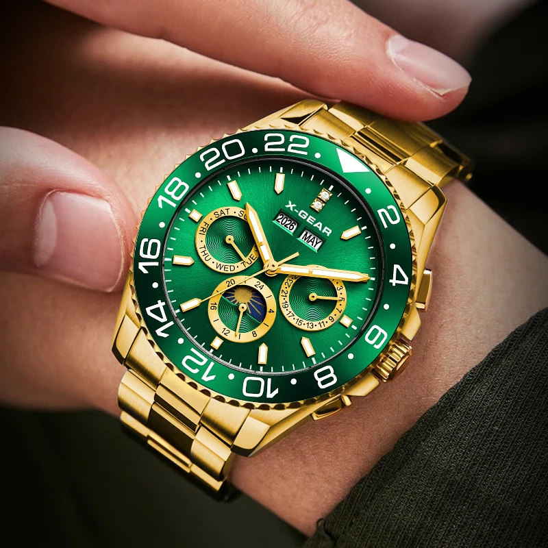 X-GEAR Fashion Mens Watches Luxury Business Watch Night Glow Multifunction Automatic Mechanical Men Watch