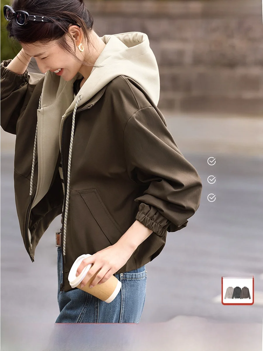 

XWI Повседневная цветная блузка с капюшоном Jaet Женский ор Топ из полиэстера и нейлона Cosite Fiber Long Sve на молнии для улицы