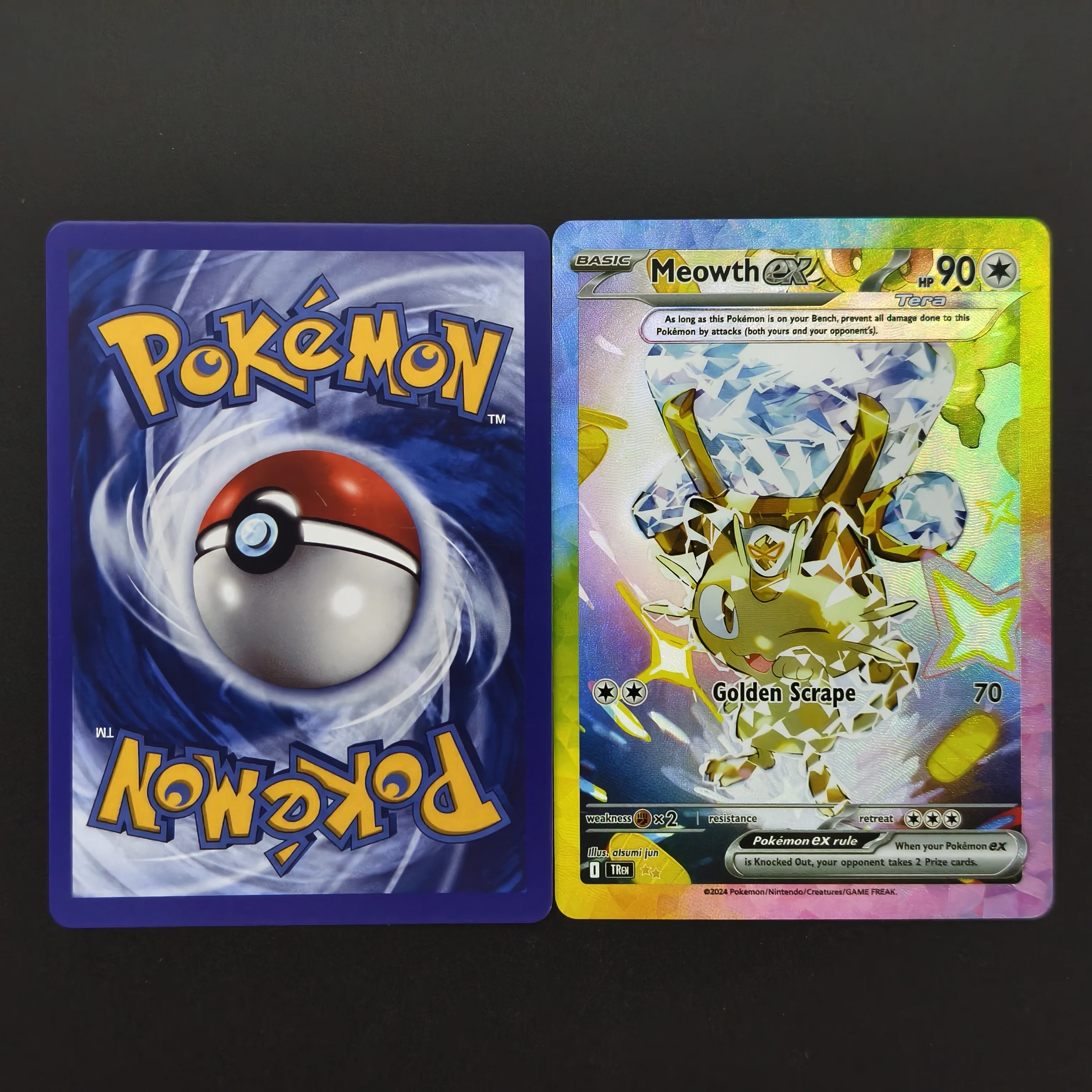 Hot DIY TCG PKM Meowth Tinkaton Hatterene Gardevoir TAR 198/162 Rare Rainbow Border Holo Foil Collection Card