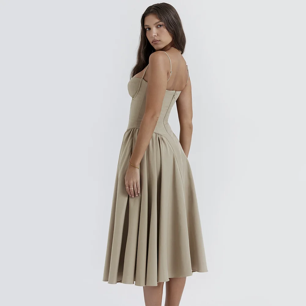 Sommer Frauen elegante ärmellose rücken freie Falten kleider Dame sexy feste Schlinge Midi-Kleid 2024 weibliche Party Abend A-Linie Roben – Detail 14
