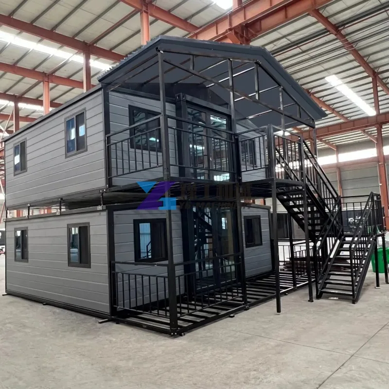 Double Wing Container House Two Layer Folding Expandable Mobile Prefab Tiny Home for Outdoor Camping Travel