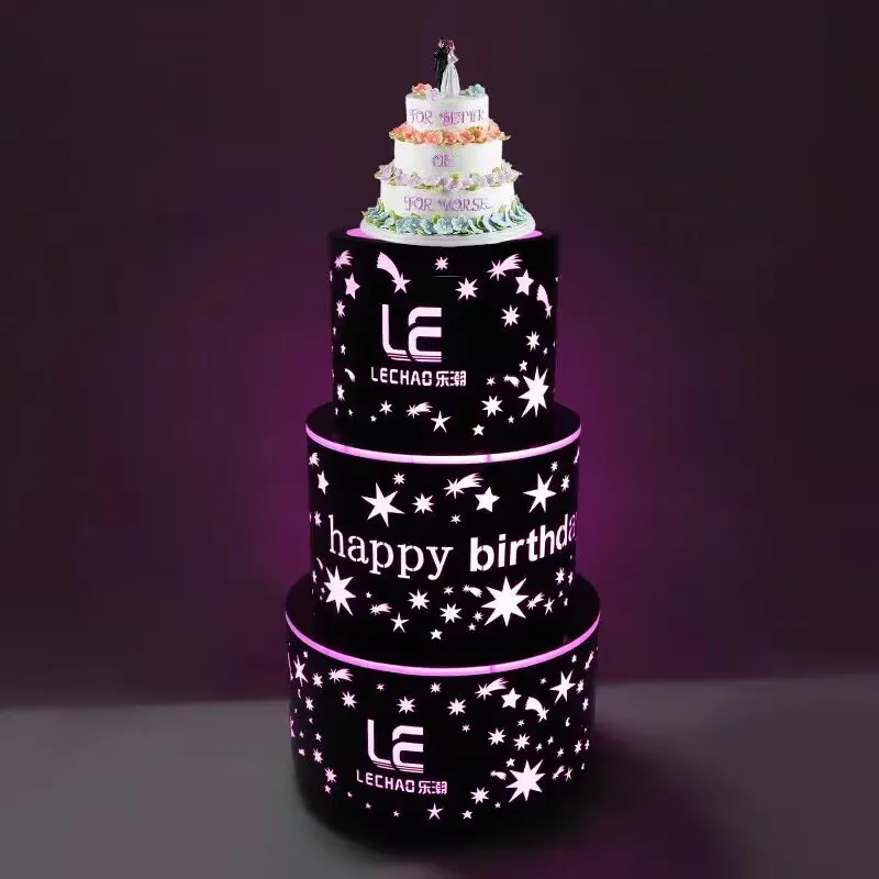 Customzied LED Luminous Happy Birthday Cake Bottle Presenter Wine Glorifier Holder For NightClub Party Lounge Bar