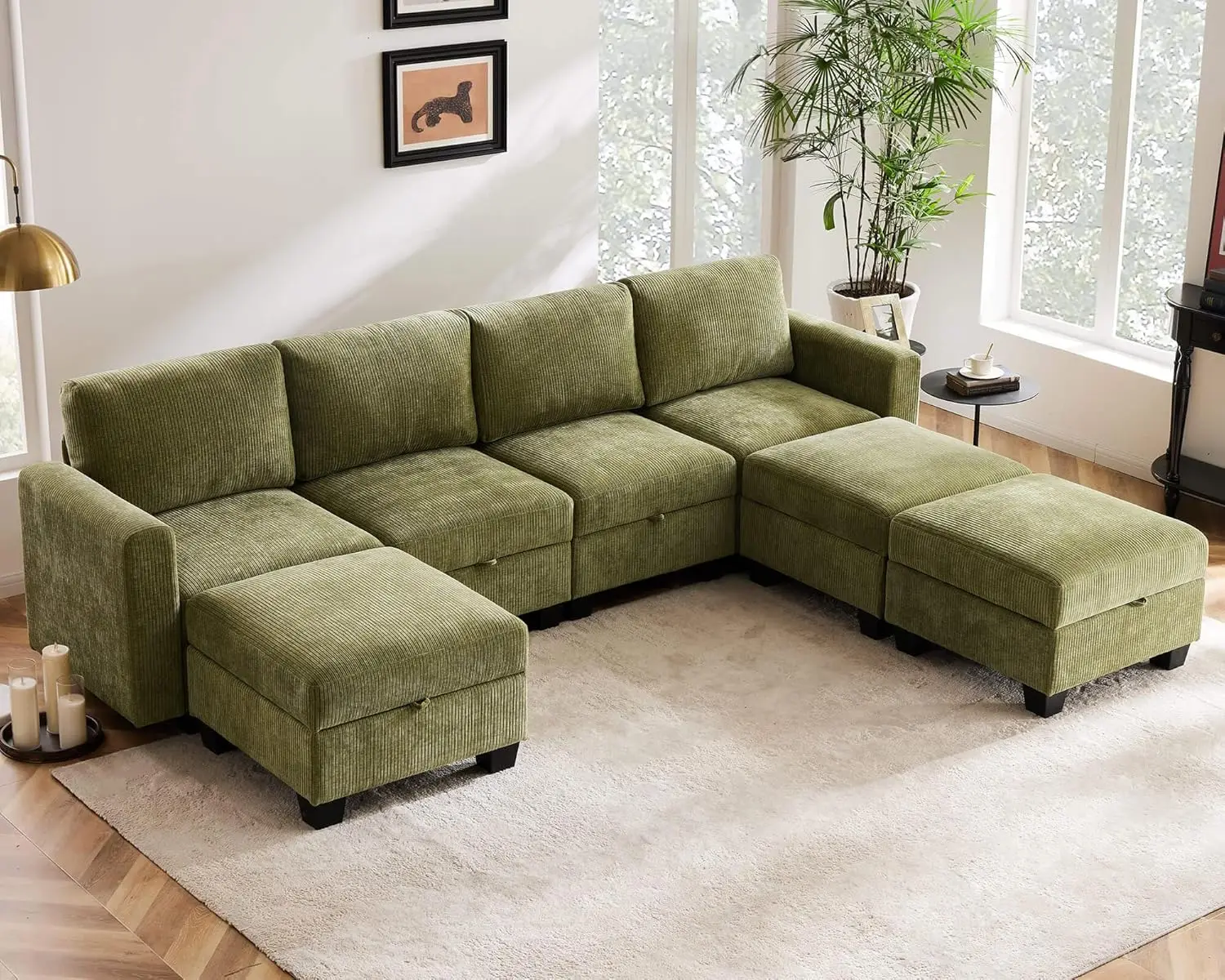 

Luxury Modular Sectional Sofa w/Storage Seat, 118" U Shaped Modular Couch with Reversible Chaise,7 Seater Sofa for Living Room