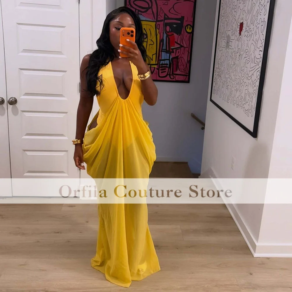 Yellow Formal Evening Dresses for Women 2026 Mermaid Prom Dresses Halter African Gala Party Gowns Customized