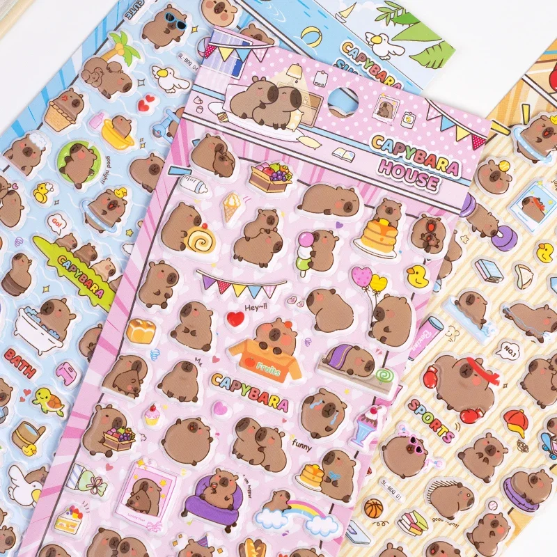 4 pcs/lot Cute Capybara Happy Life 3D Puffy Stickers Adhesive Sticker DIY Diary Stationery Sticker Gift School Office Supplies