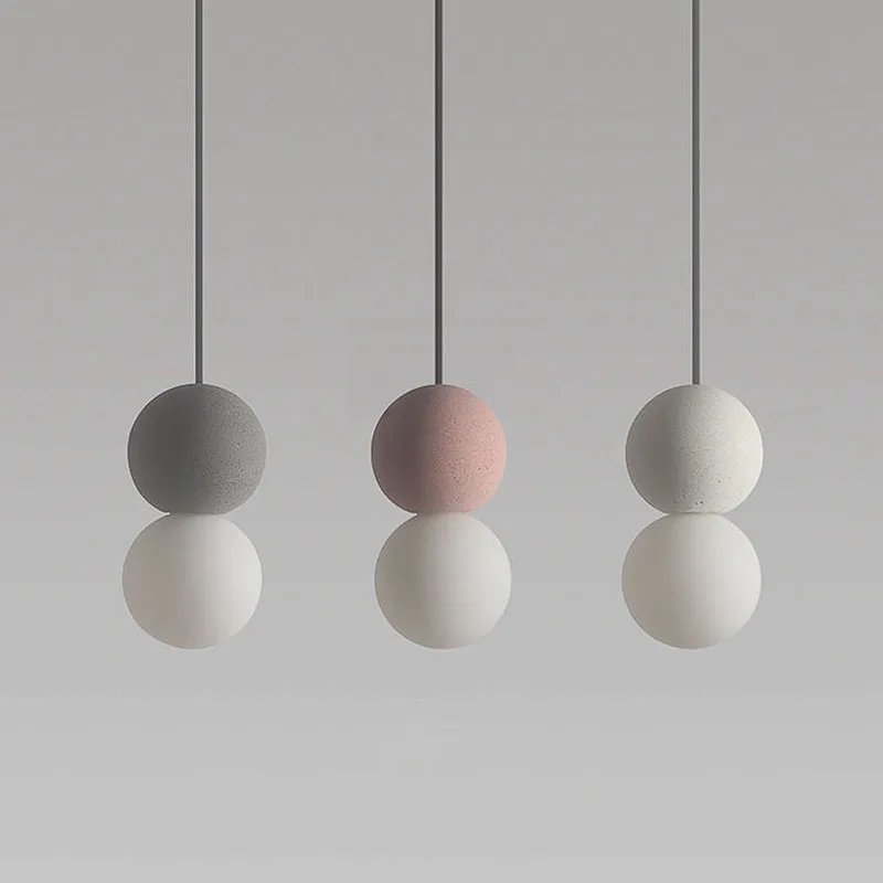 

Personalized Industrial Apartment Model Room Led Pendant Light Nordic Minimalist White Pink Spherical Shape Bedroom Wall Lamp