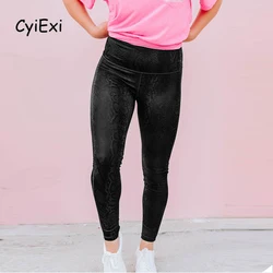 CyiExi Black Plus Size High Waist Leggings for Women Snakeskin Print Stretchy Pants Sexy Fitness Female Autumn Leggings S-XXL