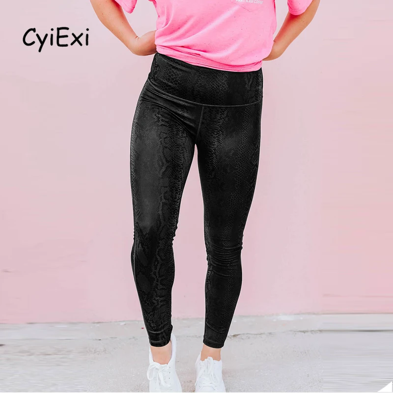 CyiExi Black Plus Size High Waist Leggings for Women Snakeskin Print Stretchy Pants Sexy Fitness Female Autumn Leggings S-XXL