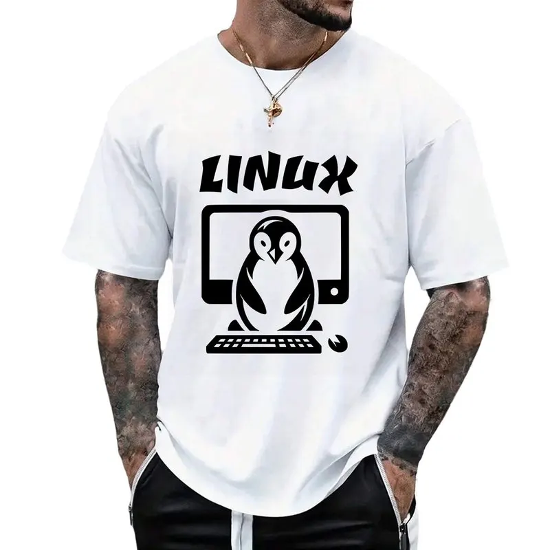 Linux Penguin Tux Short Sleeve Graphic T‑Shirt for Programmer Software Engineers Geek IT Developer Fan Gift Tees S-6XL