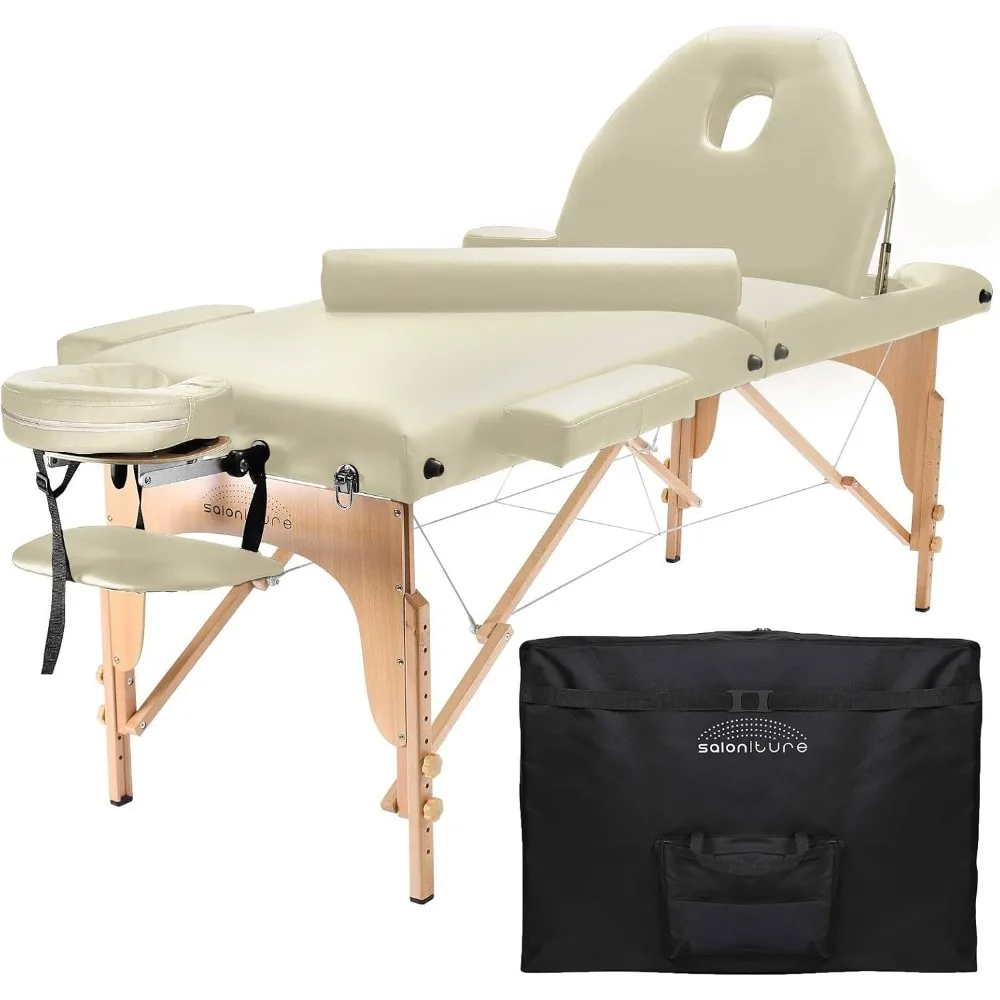 طاولة تدليك احترافية محمولة مع مسند ظهر - كريمي #1