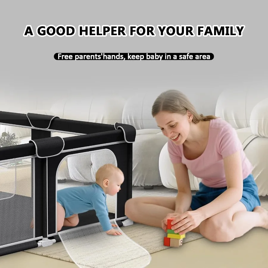 روضة أطفال قابلة للطي للأطفال الصغار مقاس 50 × 50 بوصة ساحة لعب محمولة مع قلم لعب قابل للطي مع إطار معدني قوي وM #6