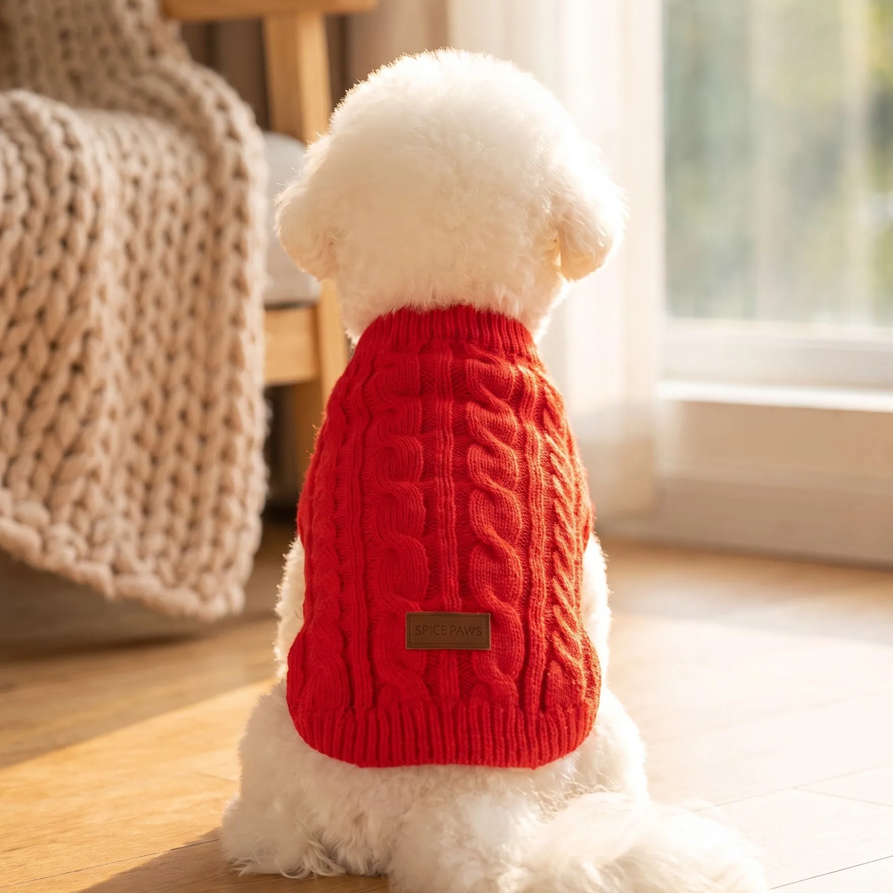 Hundepullover, gestrickte Weste für Haustiere, geflochtene Hundekleidung im Stil von „Fried Dough Twists“, warmer Mantel für Haustiere für Herbst und Winter, Kleidung für kleine Hunde. – Detail 4