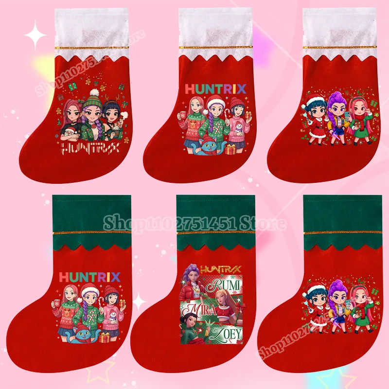 Аниме K-pop Охотники на демонов Рождество Руми Мира Зои с принтом чулки Huntrix Saja подарочные держатели для мальчиков модные рождественские подвески поставки Аниме K-pop Охотники на демонов Рождество Руми Мира Зои с принтом чулки Huntrix Saja подарочные держатели для мальчиков модные рождественские подвески поставки